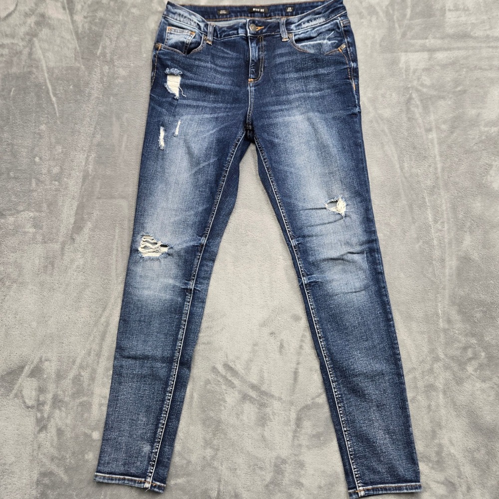 Miss Me Easy Skinny Distressed Dark Wash Jeans Womens Size 28 Cotton Blend Denim